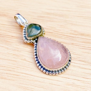 Moldavite Morganite Sterling Silver Pendant  ( P57 )
