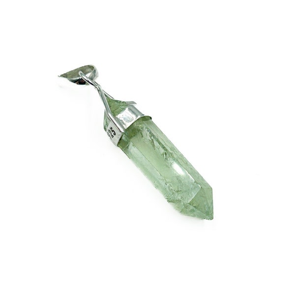 Prasiolite Green Amethyst Crystal Point Sterling Silver Pendant ( 822127)