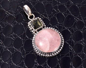 AUTHENTIC Natural Pink MorganiteGemstone 925 Sterling Silver Pendant Pink Emerald