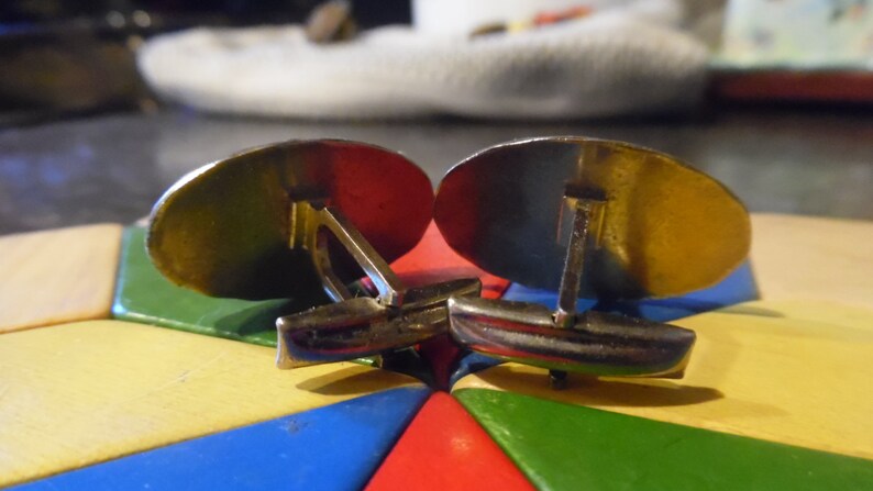 Vintage Old English N Letter Insignia Metal Silver Cuff Links