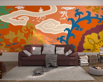 Maison II : Zenith. Français Boutique Chic concepteur murale Art. Panorama de rêve paysage marin flottant cieux paysage Floral vif Sea & Sky