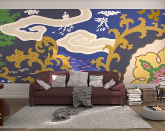 Maison II : crépuscule. Chic Boutique Designer Français murale Art. Panorama paysage rêveur, flottant, ciel, paysage Floral, vive mer et ciel