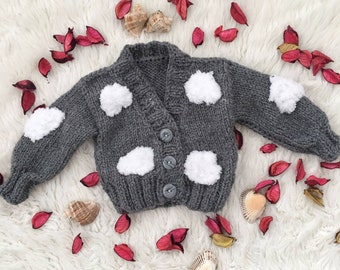 Handmade crocheted crop cardigan/ 0-3 months baby unisex boy girl winter jacket/ newborn handknitted sweater/ baby shower gift