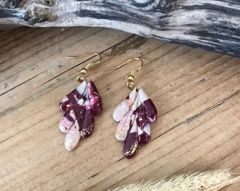 Boucles d’oreilles Lucienne feuilles dorées et bordeaux