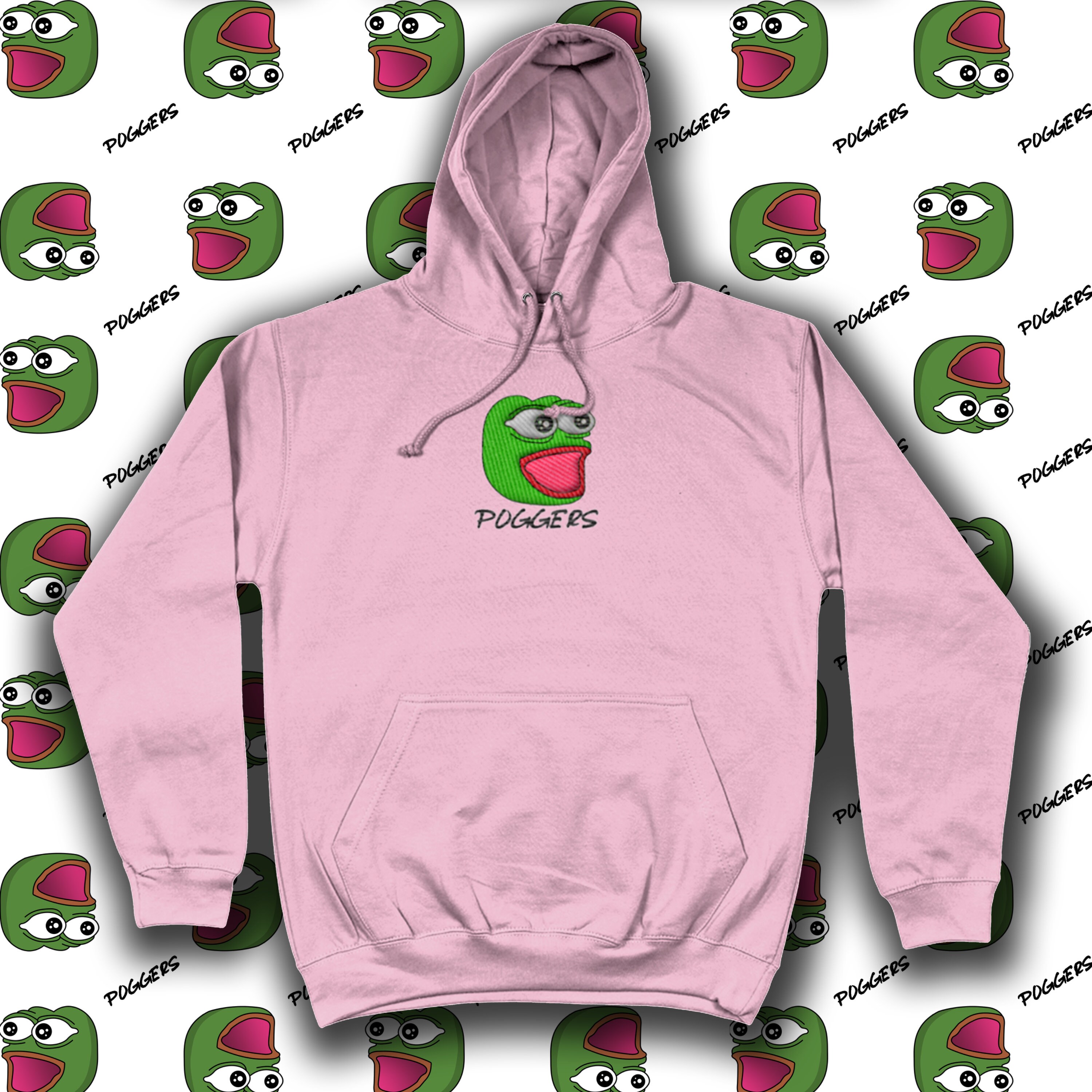 Poggers Pepe Frog Twitch Emote Meme Embroidered Pullover Hoodie Poggers Pepe Frog Twitch Emote Meme Embroidered Pullover Hoodie