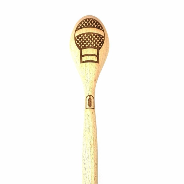 Microphone Gift for your favorite Cook who loves to Sing, Karaoke while you bake food with a Quality Microphone Laser Engraved Wooden Spoon