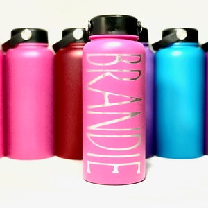 Personalized 32oz Water Bottle With YOUR NAME Custom Laser Engraved Choose Your Color & Your Font,  Stainless Steel Vacuum Insulated Hydro