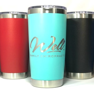 20 ounce Insulated Coffee Tumbler with Your Company or Business Logo Laser Engraved, Slide Lock Lid