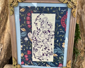Art Nouveau Night Elf Feral Druid Florals Framed Screenprint 40cm x 32.5cm