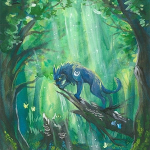 Night elf cat druid in an enchanted forest A4/A5 200gsm print