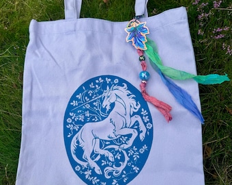 Forest Unicorn Screenprinted Pastel Purple Tote Bag with Charm SECOND GRADE