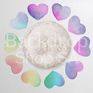 Newborn Digital Background, Newborn Digital Backdrop -Rainbow hearts