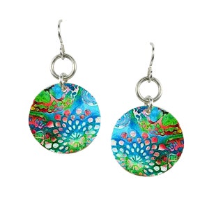 Colorful Circle Earrings, Large Colorful Earrings, Blue Large Earrings, Blue Dangle Earrings, Work Earrings, Earrings to Wear to Work, EC22