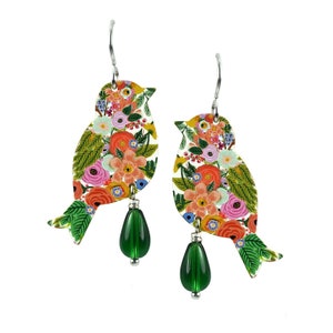 Bird Earrings, Colorful Bird Earrings, Dangle Bird Earrings, Printed Bird Earrings, Earrings with Birds, Colorful Bird Jewelry, EA53