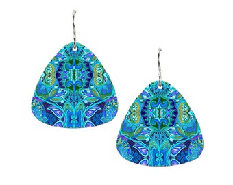 Large Triangle Earrings, Blue Triangle Earrings, Earrings For Work, Colorful Triangle Earrings, Lightweight Triangle Earrings, ET31