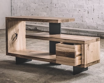 Handmade Oak TV Table, Industrial Rustic Furniture