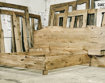 Handcrafted Solid Oak Wood Bed - King Size, Industrial Style