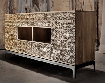 Burnt Oak Commode | Modern Rustic Oak and Steel Cabinet