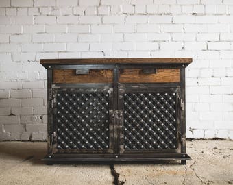 Handmade Oak & Steel Industrial Cabinet - Modern Rustic Furniture