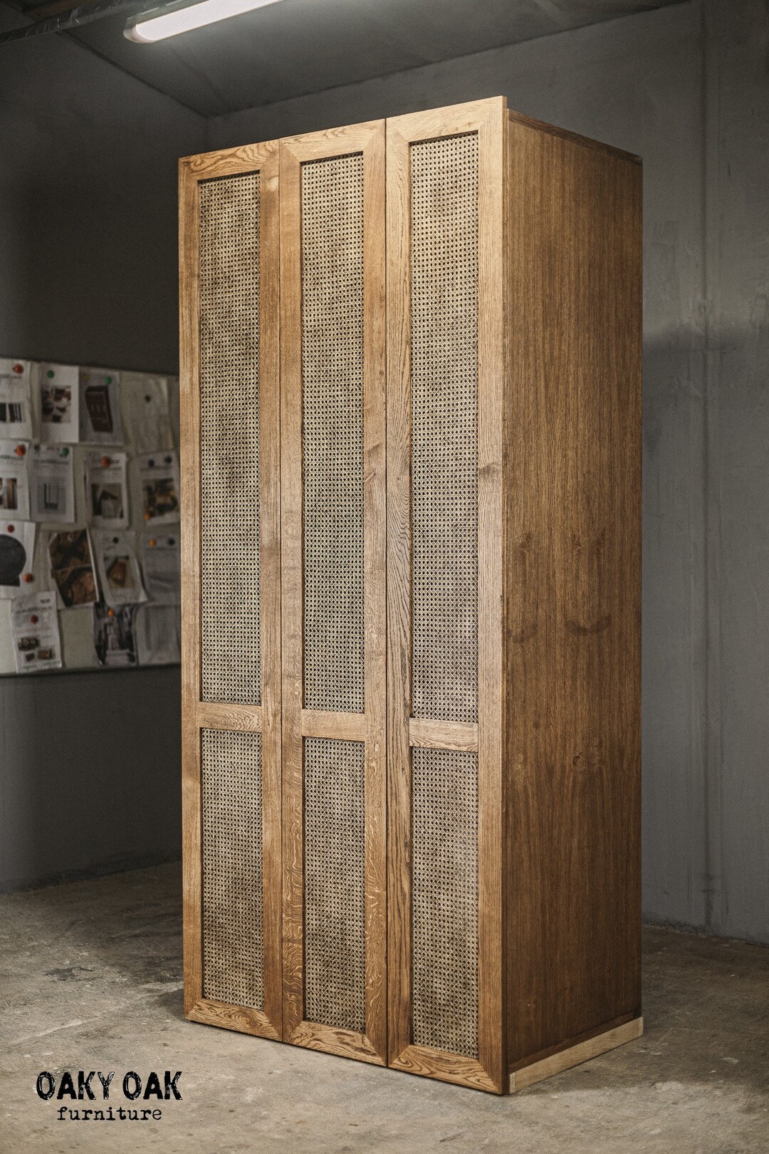 Handmade Oak Wardrobe With Rattan - Industrial Rustic Furniture - Etsy