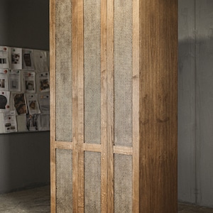 Oak wardrobe with rattan / Wardrobe / Industrial wardrobe / Industrial furniture / Rustic furniture / Rustic cupboard / Handmade / Rattan
