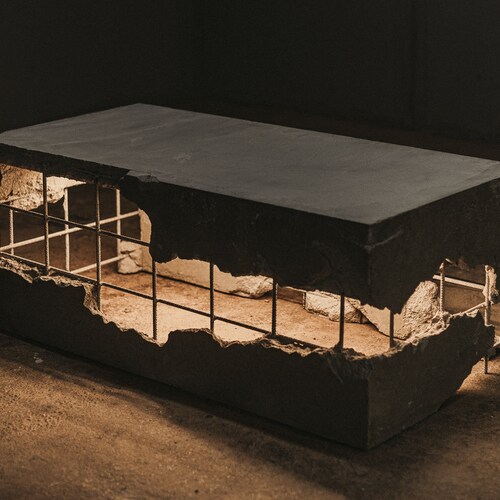 Industrial Concrete Coffee Table with Metal Detail