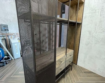 Handmade Oak & Metal Industrial Wardrobe: Modern Rustic Cupboard