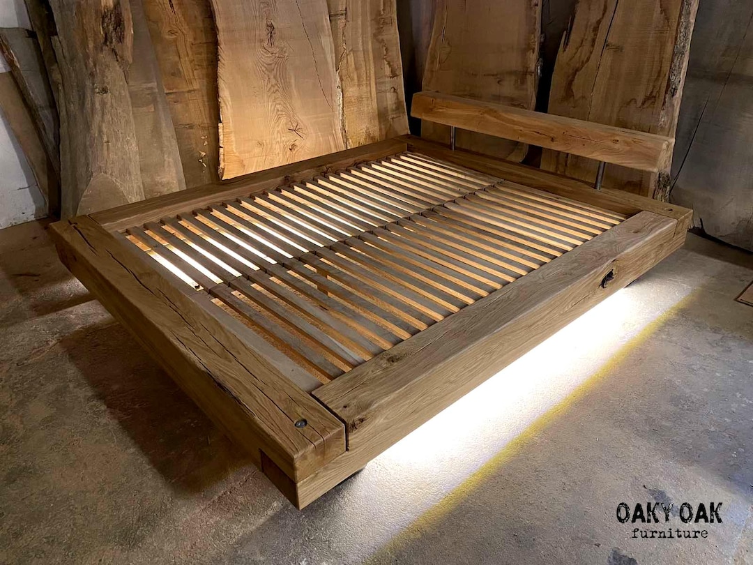 Handcrafted Solid Oak Wood Bed - Rustic Industrial Style - Etsy