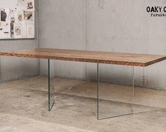 Dining table / Office table / Glass table legs / Table base / Wood furniture / Industrial furniture / Rustic decor / Oak furniture/Oak table