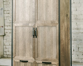 Handmade Oak Wardrobe, Industrial Style with Metal Frame