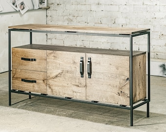 Rustic Oak TV Table - Industrial Media Unit – Handmade Wood Furniture