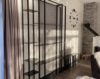 Industrial Steel Shelving Unit, Modern Rustic Display Rack, Handmade Metal Bookcase