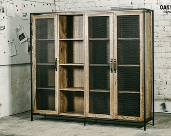 Handmade Industrial Oak Cupboard, Steel Frame, Modern Storage