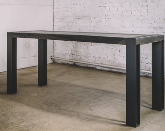 Industrial Oak Dining Table, Loft Style Work Desk (90x90x300cm)
