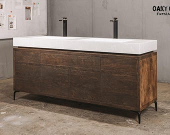 Handmade Rustic Oak Bathroom Cabinet, Modern Industrial Style