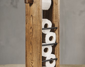 Oak Toilet Paper Holder Stand, Handmade Industrial Furniture