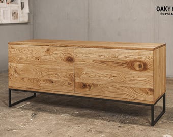 Handmade Oak Commode, Industrial Rustic Cabinet