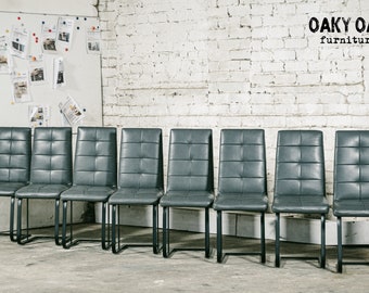 Alcantara Leather Kitchen Chair, Black Metal Legs, Industrial Rustic Decor