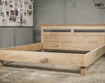 Rustic Solid Oak Bed Frame, Hand-Crafted Bedroom Furniture