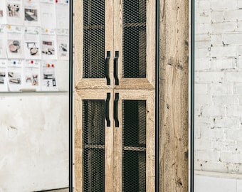 Handmade Industrial Oak Cupboard, Black Steel Frame