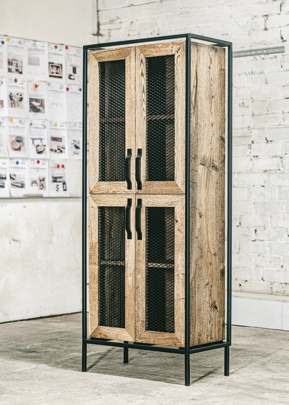Industrial style tall cabinet discount