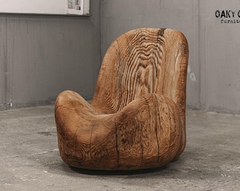 Handcrafted Solid Ash Wood Armchair: Modern Rustic Style