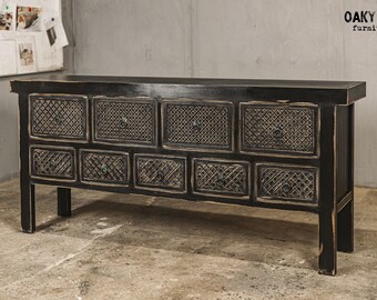 Handmade Rustic Oak Commode, Industrial Accent Cabinet