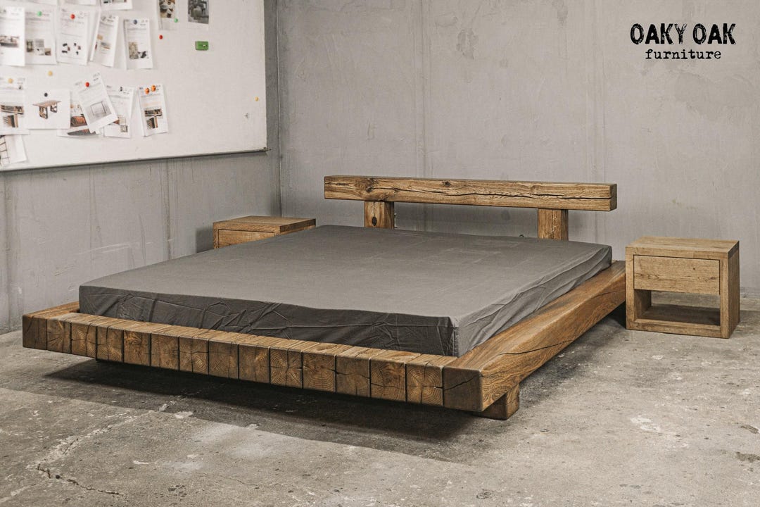 Solid Oak Wood Bed, Industrial Bedroom Furniture, Custom Size - Etsy