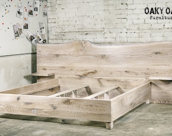 King Size Solid Oak Bed, Modern Industrial Bedroom Furniture