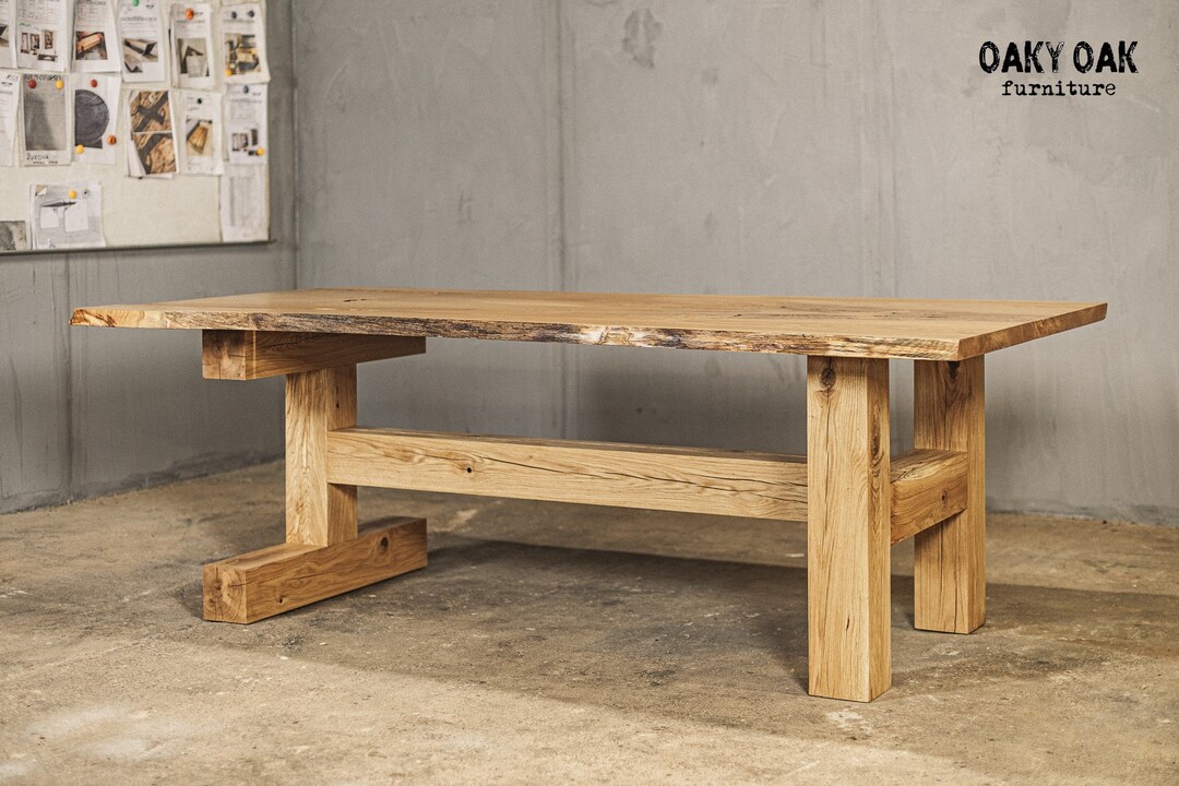 Industrial Live Edge Oak Wood Table / Kitchen Table / Wooden Legs ...