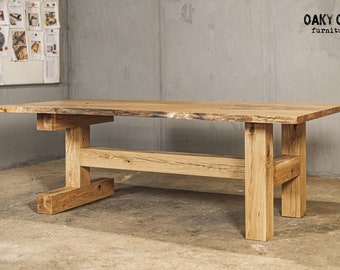 Live Edge Oak Wood Kitchen Table, Rustic Industrial Furniture