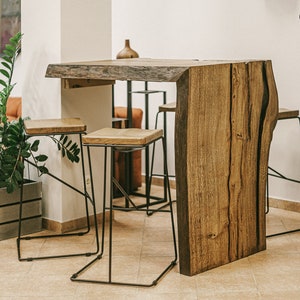 Industrial oak wood bar table / Live edge oak table / Kitchen table / Wooden legs / Industrial furniture / Rustic decor / Home decor
