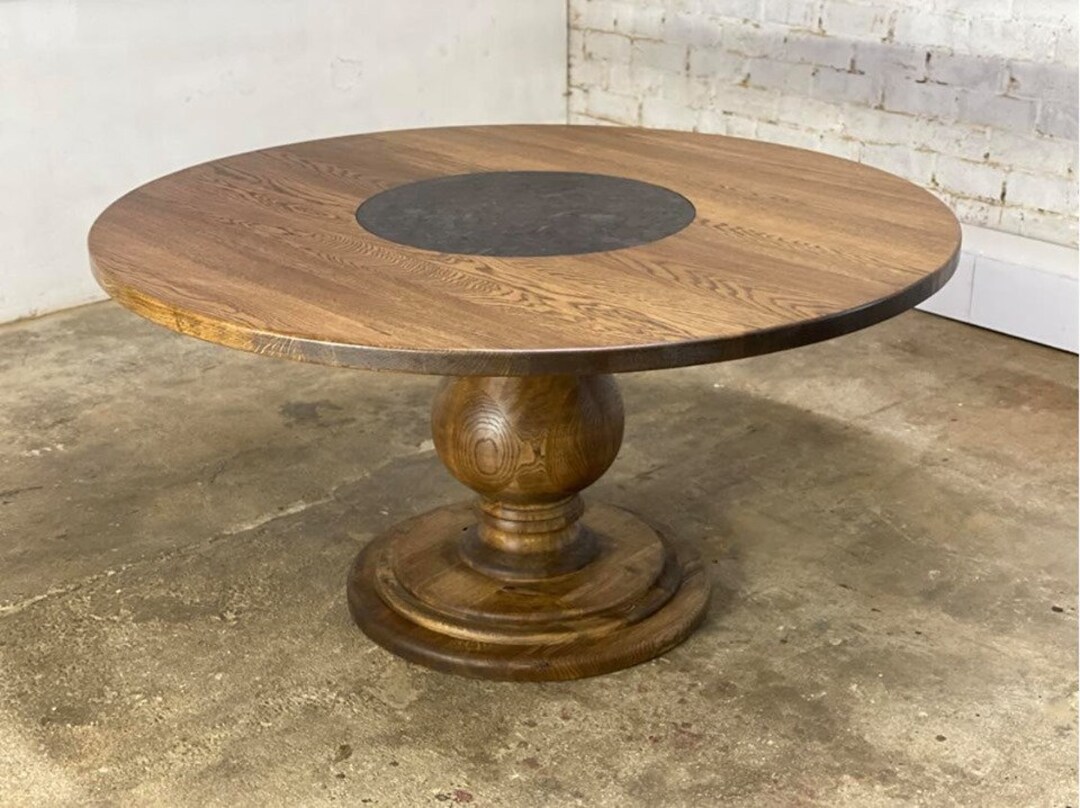 Handmade Oak Round Dining Table, Marble Center, Classic Furniture - Etsy