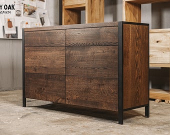 Handmade Oak Commode, Industrial Style Dresser